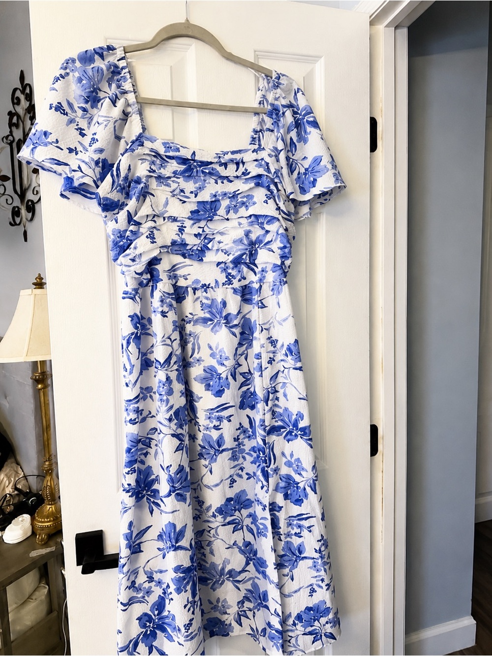 Blue Floral Square-Neck Maxi/Midi Dress